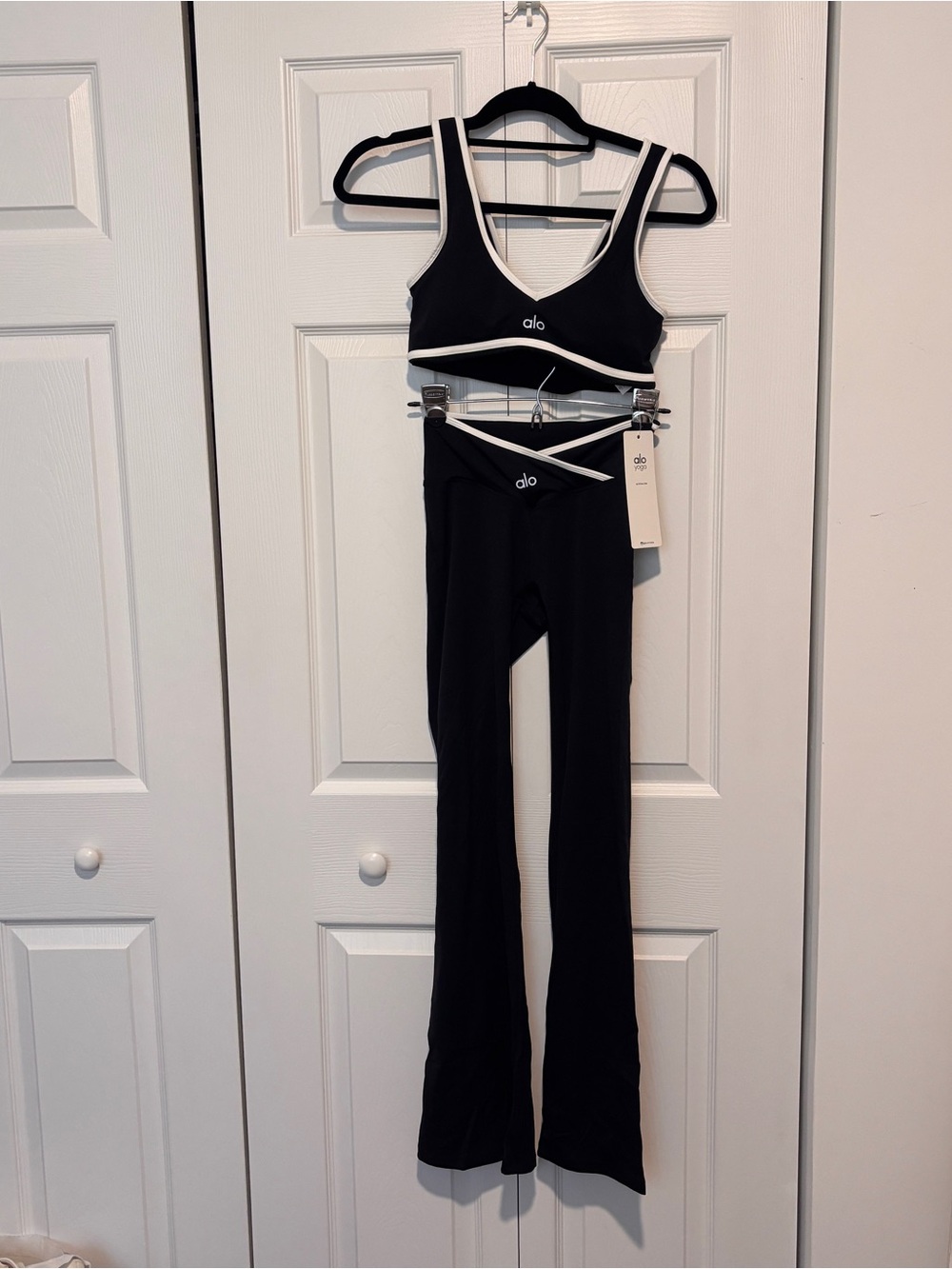 ALO Yoga Black High-Rise Flare Yoga Pants with Matching Sports Bra